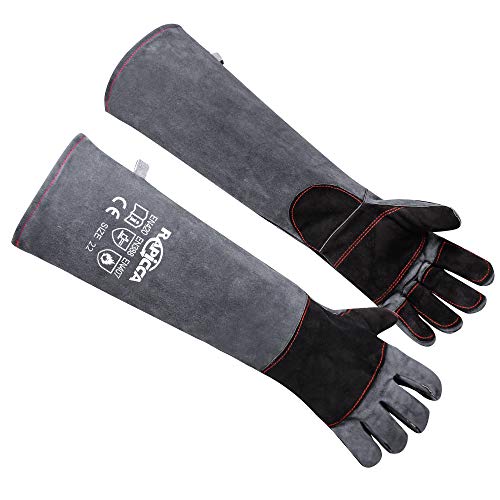 RAPICCA Animal Handling Gloves, Bite Proof Double Leather, 22 in Grey-Black | For Dog, Cat, Bird, Falconry, Snake & Reptile Handling; Vets, Groomers & Animal Control Teams - style: 22 Inches
