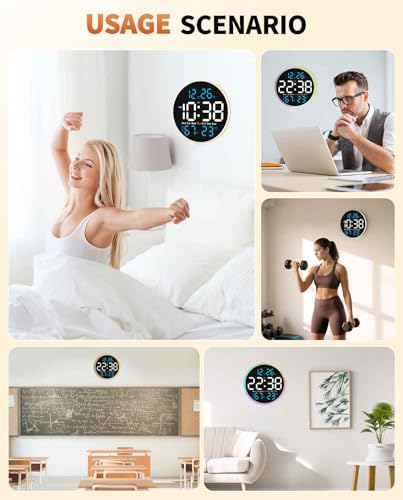 10 Inch Large Digital Wall Clock with 9 Color Changing Remote Control, Date Week Temperature, Auto Brightness Dimmer Big Clock with Night Lights,Blue - color: Blue