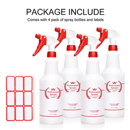Uineko Empty Spray Bottles, Heavy Duty Sprayer, Mist & Stream, 4 Pack 32 Oz | Professional Spray Bottle, Leak-Proof, Better Trigger, Measurements, All-Purpose for Cleaning Solutions, Planting, Detailing - size: 32 Oz, 4 Pack