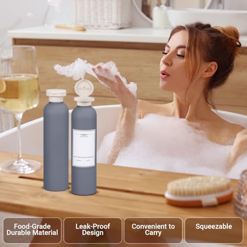 Travel Shampoo Bottle, Empty Plastic Squeeze Bottles 8.8oz with Flip Cap, Lotion Container for Toiletries Travel Size Shampoo and Conditioner - color: Gray