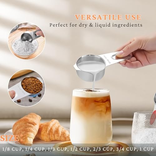 12PCS Measuring Cups and Spoons Set, 7 Stainless Steel Nesting Measuring Cups & 5 Mini Measuring Spoons for Cooking Baking, Dry and Liquid Ingredients Measurement - size: 12PCS Set