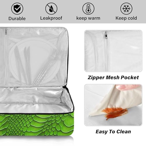 Green Snake Scales Pattern Casserole Carrier Bag, Thermal Insulated Food Tote, Hot & Cold Dish Storage Case for Picnic Camping Parties
