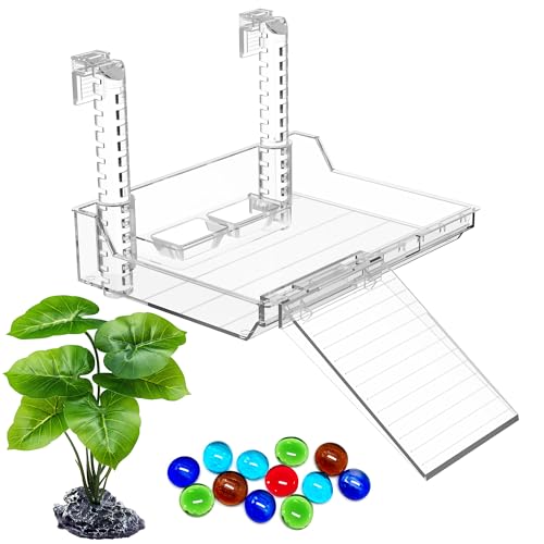 GOZILLA Turtle Basking Platform with Feeding Tray & Adjustable Ramp,Anit-Slip,Durable,Height Adjustable Hanging Platform.Acrylic Turtle Dock for Small Turtles, Reptiles and Aquatic Pets. (Large Kit) - size: Large