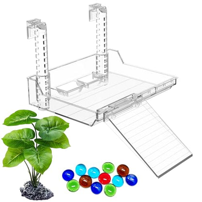 GOZILLA Turtle Basking Platform with Feeding Tray & Adjustable Ramp,Anit-Slip,Durable,Height Adjustable Hanging Platform.Acrylic Turtle Dock for Small Turtles, Reptiles and Aquatic Pets. (Large Kit) - size: Large