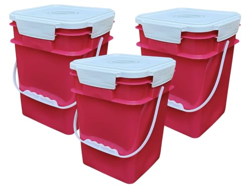 4 Gallon Square Food Grade Bucket Pail with Plastic Handles and Lid (Pack of 3) Made in USA containers (Magenta - White lids) - color: Magenta - White Lids