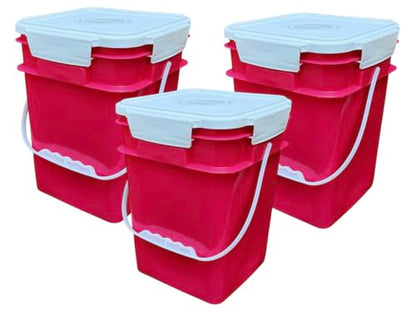 4 Gallon Square Food Grade Bucket Pail with Plastic Handles and Lid (Pack of 3) Made in USA containers (Magenta - White lids) - color: Magenta - White Lids