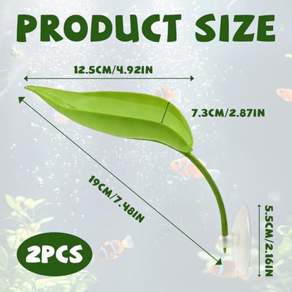 2Pcs Leaf Frog Tank Decorations for Reptile Tank, Fish Tank - Pet-Safe Bearded Dragon Tank Accessories - Realistic Terrarium Plants with Suction Cups for Turtles, Fish, Lizards, Geckos, Tree Frogs