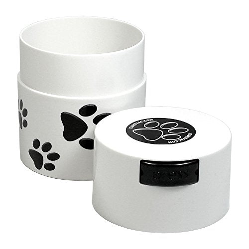 Pawvac 3 Ounce Vacuum Sealed Pet Food Storage Container; White Cap & Body/Black Paws - color: White Paws, size: TV2