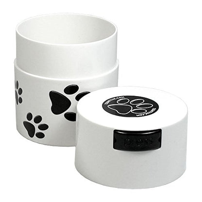 Pawvac 3 Ounce Vacuum Sealed Pet Food Storage Container; White Cap & Body/Black Paws - color: White Paws, size: TV2