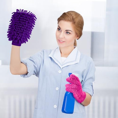 Potchen 6 Pcs Microfiber Dusting Mitt Gloves for Plants Washable Dusting Gloves for House Cleaning Furniture Car Washing - color: Pink,rose Red,purple