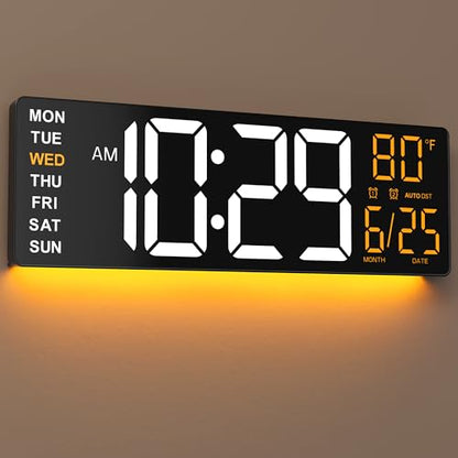 EASYERA 16.5" Large Digital Wall Clock with Low-Glare Display, 10 RGB Modes | BT Sync, Auto DST, Adjustable Brightness, Dual Alarms, Remote Control, Temperature for Living Room, Classroom, Home, Office
