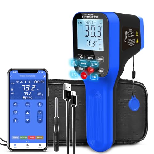 Pyrometer AI-1600APP, -58℉~2912℉ High Temp Thermometer Gun D:S=30:1 Dual Laser Industrial ir Thermometer Gun w/Touch Buttons, Rechargeable Can be Connected to Phone APP (NOT for Human Temp)