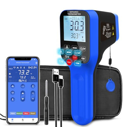 Pyrometer AI-1600APP, -58℉~2912℉ High Temp Thermometer Gun D:S=30:1 Dual Laser Industrial ir Thermometer Gun w/Touch Buttons, Rechargeable Can be Connected to Phone APP (NOT for Human Temp)