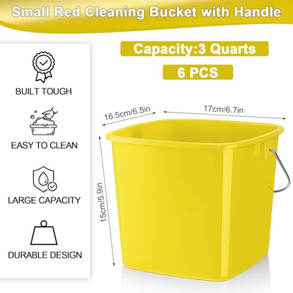 Zhehao 6 Pcs 3 Quart Bucket for Cleaning Small Sanitizer Bucket for Restaurant Square Plastic Pail with Handles for Home, Offices, Commercial Use, Food Service(Yellow) - color: Yellow