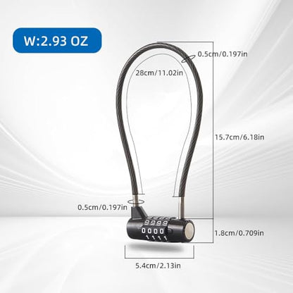 Combination Lock Cable Lock with 4 Digits Cabinet Lock 5.5" Twist Length 5.5" Durable Cable Ideal for lockers, Gym, Fence, Toolbox, case, hasp Storage and Outdoor (11" Cable Length) - size: 5.5" Black