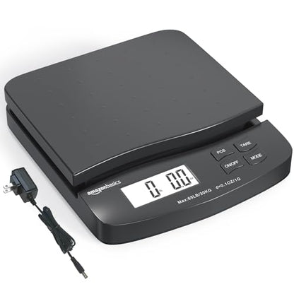 Amazon Basics Digital Postal Shipping Scale with Tare Function, AC Adapter, 65 lb Capacity, 0.1 oz Readability, LCD Display, Black - size: 65 pound