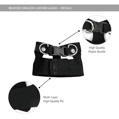 Bearded Dragon Leash and Harness Set, Beardie Carrier, Lizard Adjustable Harness with Leather Wings and Sling Bag, Reptile Small Pet Backpack Batwing Accessories (Black) - color: Black