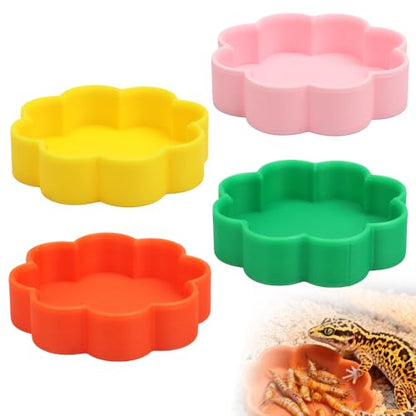 4 Pack Flower Shaped Reptile Feeding Dish, Colorful Plastic Food & Water Bowls for Leopard Gecko, Lizard, Hermit Crab, Turtle, Isopods, Small Reptiles & Invertebrates