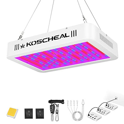 KOSCHEAL KS1200 130W LED Grow Light, 2.8 µmol/J Full Spectrum | Veg & Bloom Switches with 395nm/730nm. Daisy Chain up to 5 Units. Quiet Cooling. Ideal for 3x3/2x2 ft Grow Tents - color: White