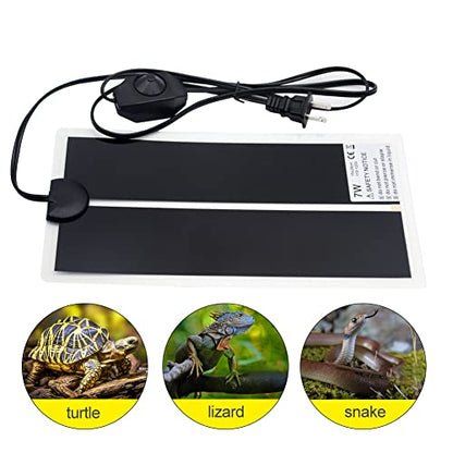 Reptile Heating Pad Under Tank Heater 7W/14W Waterproof Heat Mat | with Temperature Adjustment for Snake Gecko Leopard Gecko Turtle Tortoise Bearded Dragon Lizard Frog Terrarium Vivarium (7W) - size: 7W