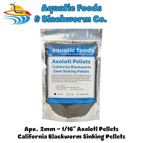 Axolotl Blackworm Pellets. 2mm-1/16 Sinking California Blackworm Small Pellets for Small Axolotl, Frogs, Shrimp, Salamanders, Newts, Snails…1/2-lb Pouch Bag - size: 8 Ounce (Pack of 1)