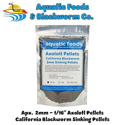 2mm-1/16" Axolotl Blackworm Sinking Pellets .... 1/2-lb Pouch Bag - size: 8 Ounce (Pack of 1)