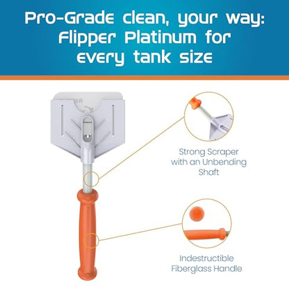 FLIPPER Platinum Stubby Hand Algae Scraper – Aquarium Glass & Acrylic Cleaner with Precision Scraper Blade, Fish Tank Cleaning Tool for Freshwater & Saltwater Aquariums (10” Rigid Shaft) - size: 10 Inches