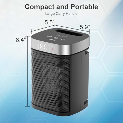 Small Portable Space Heater for Indoor Use - VOCRS 1500W PTC Electric Heater with Thermostat, Remote Control, 12H Timer, Eco and Fan Mode, Rapid and Safe Heating for Bedroom, Office - size: 8.4''/Non Oscillation