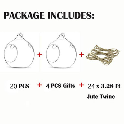 NUPTIO Hanging Glass Terrarium Globes with 2 Holes, 24 Pcs, 3.15 Inch | Clear Votive Orbs, for Air Plants, Tealights, Home or Garden Decor - size: 24 Pcs