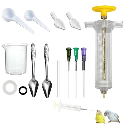 Baby Bird Feeding Syringe Set, 12-Piece Small Pet Parrot Feeder Hand Feeding Tubes Kit, Parrot Feeder Tubes Measuring Tools, for Baby Birds Small Pet