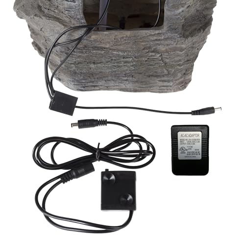 Tabletop Waterfall Fountain with Cascading Rock and LED Lights - Resin Tiered Stones for Office, Patio, and Home Decor by Pure Garden (Gray)
