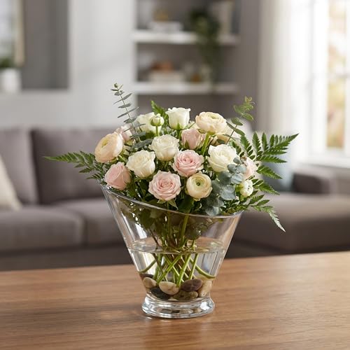 WGVI Slant Cut Calyx Glass Vase, Width 7.25", Height 6.25", Clear Terrarium, Candy Dish, Fruit Jar, Floral Container for Wedding Party Event, Home Office Decor, 1 Piece - size: Slant Cut 6.25"H