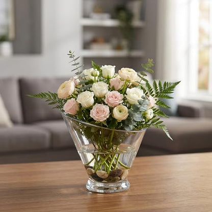 WGVI Slant Cut Calyx Glass Vase, Width 7.25", Height 6.25", Clear Terrarium, Candy Dish, Fruit Jar, Floral Container for Wedding Party Event, Home Office Decor, 1 Piece - size: Slant Cut 6.25"H