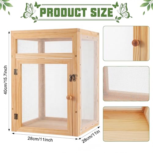 Wooden Butterfly Habitat Cage Kit Monarch Caterpillar Enclosure with Mesh Tent & Wood Frame, Detachable Insect Observation House for Kids Outdoor Garden(15.7") - size: 15.7"