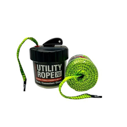 Rapid Rope Canister, 70ft Neon Green Tactical Paracord, 1100lb Test, USA | Heavy Duty Poly Rope Test Cord, Non-Tangle Dispenser Included, For Hiking, Camping, Survival, Utility, Stocking Stuffer, Gift - size: 70ft, style: Neon Green