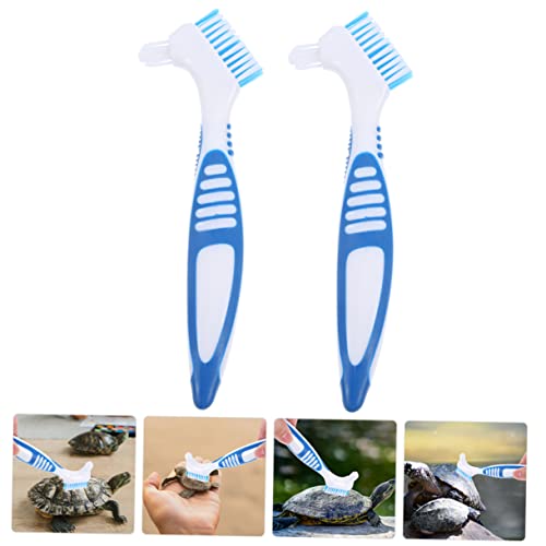 YARNOW 2pcs Turtle Shell Cleaning Brush Double-Headed Design for Dirt Removal Comfortable Non-Slip Handle Aquatic Tortoise Care - color: Blue
