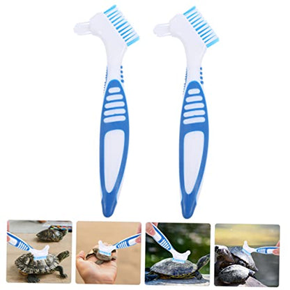 YARNOW 2pcs Turtle Shell Cleaning Brush Double-Headed Design for Dirt Removal Comfortable Non-Slip Handle Aquatic Tortoise Care - color: Blue