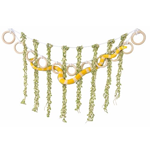 Handcrafted Reptile Climbing Vines - Natural Jungle Rope with 11 Wooden Rings - Versatile Habitat Enrichment Toy for Ball Pythons, Corn Snakes, Chameleons, and Arboreal Amphibians