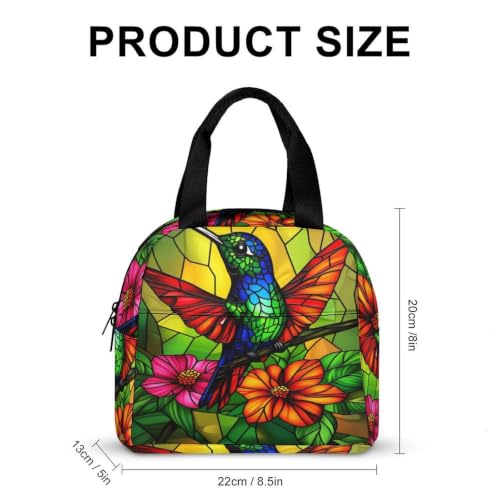Stained Glass Hummingbird Lunch Bag for Women Men | Insulated Lunch Box Leakproof Food Meal Containers Reusable Foldable 6L Capacity Lunch Tote Bags for Work Picnic Travel - color: style-12