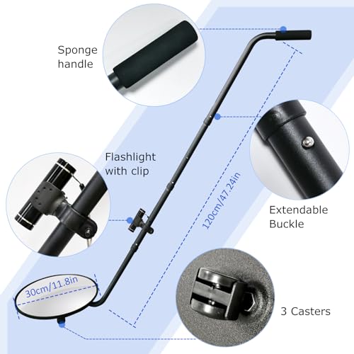 Under Vehicle Inspection Mirror - 12 Inch Convex Search Mirror with Wheels and LED Light for Security Check Under Cars, Trucks and Equipments - size: 12" with Wheels