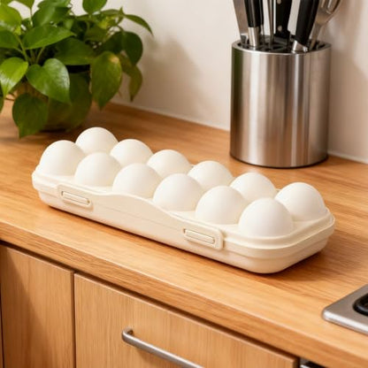 Portable Egg Storage Box With 18 Grids Egg Protector Case Tray Container Secure Egg Transport Outdoor Trips And Activities(12 Beige) - size: 12 Beige