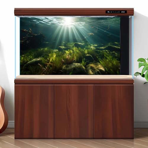 Ocean Floor Aquarium Background Underwater Green Aquatic Seagrass Fish Tank Background Under The Sea Seaweed Sunbeams Terrarium Backgrounds Misty Deep Sea Cork Caves Backgrounds for Aquarium 36x24in - size: 36(W)x24(H)inches/ 90(W)*60cm(H)
