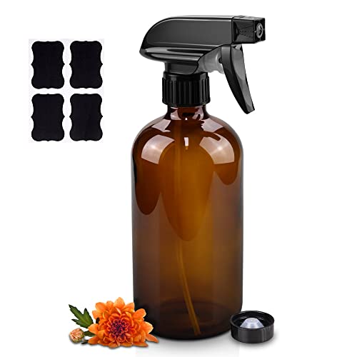 Worldgsb Glass Spray Bottles, 16oz Amber Glass Spray Bottles with Labels & Adjustable Nozzle, Reusable Containers for Cleaning, BBQ, Food, Plants, Alcohol, Essential Oils(1 Pack) - color: Amber, style: 1 Pack
