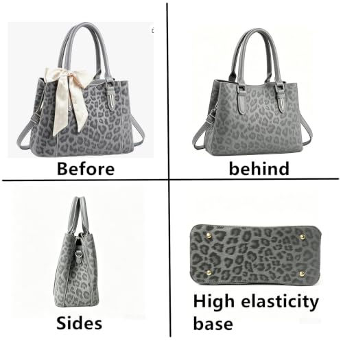3 Compartment Satchel Purse Top Hnadle Bags Hobo Handbag for Women | Multi Compartment,Medium,Leopard Print Faux Fur,Detachable Shoulder Crossbody Strap,Work Office Daily,High elasticity base - color: Gray Leopard