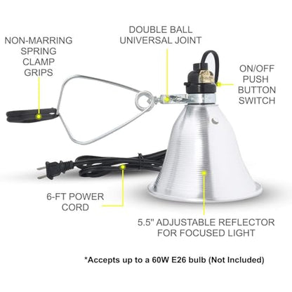 Simple Deluxe Clamp Lamp Light Socket with 5.5 Inch Aluminum Reflector, Suit for Max 60 Watt Lamp (No Bulb Included) with 18/2-Gauge 6 Feet Cord, 2-Pack New - size: 5.5 Inch (60 Watts), style: 2-Pack New
