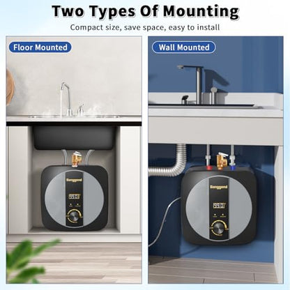 2.5 Gallon Electric Water Heater, 1500W 110V Mini Tank Under Sink Instant Hot Water Heater with Pressure Release Valve, Digital Display for Kitchen, RV, Laundry,Food Truck - color: Gloss Black