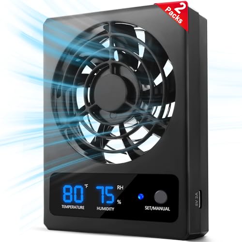 2PCS Reptile Ventilation Fan with Humidity Sensor and High-Temp Alarm, Fan Dehumidifier for Reptile Enclosure and Terrarium - color: 2PCS-Black