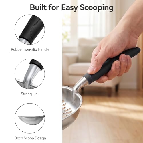 Cat Litter Scoop, Kitty Metal Scooper with Long Handle | Heavy Duty Aluminum Deep Sifter, Rustproof Durable Kitten Poop Shovel for Travel & Small Litter Box - color: Black, size: Medium