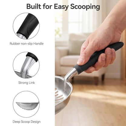 Cat Litter Scoop, Kitty Metal Scooper with Long Handle | Heavy Duty Aluminum Deep Sifter, Rustproof Durable Kitten Poop Shovel for Travel & Small Litter Box - color: Black, size: Medium