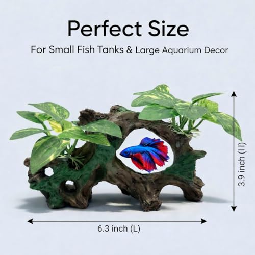 Aquarium Decorations Cave Silk Aquarium Plants Betta Fish Tank Decor | Soft & Safe Fish Tank Accessories, Aquarium Ornament for Beta Goldfish Bowl Decor, Artificial Driftwood Fish Cave - color: F Driftwood Cave Silk Plants